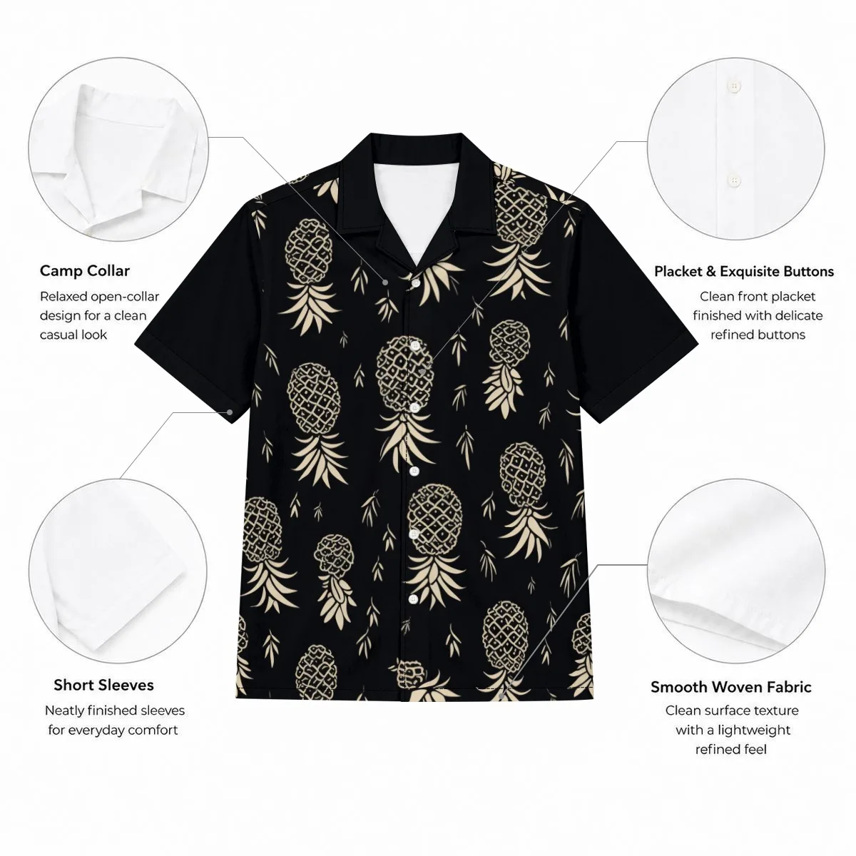 Black upside-down pineapple button-up Hawaiian shirt