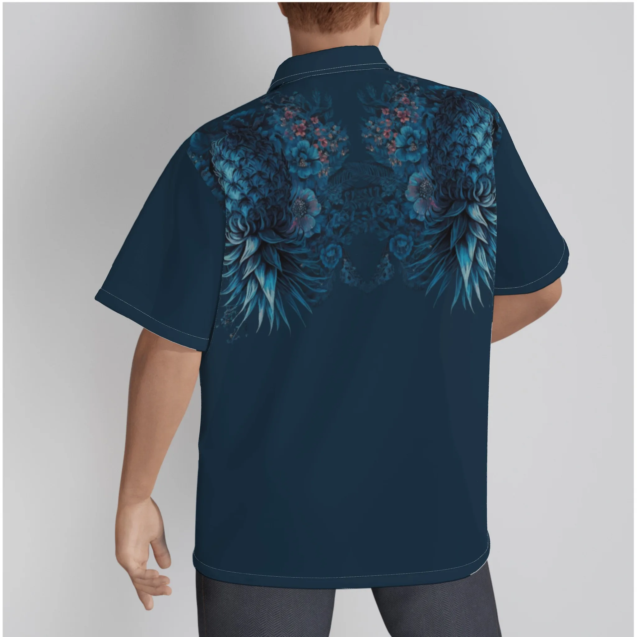 Dark floral Hawaiian shirt with upside-down pineapple print