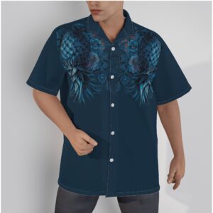front view back of midnight-floral-upside-down-pineapple-hawaiian-shirt